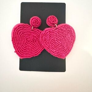 Pink Beaded Heart Earrings